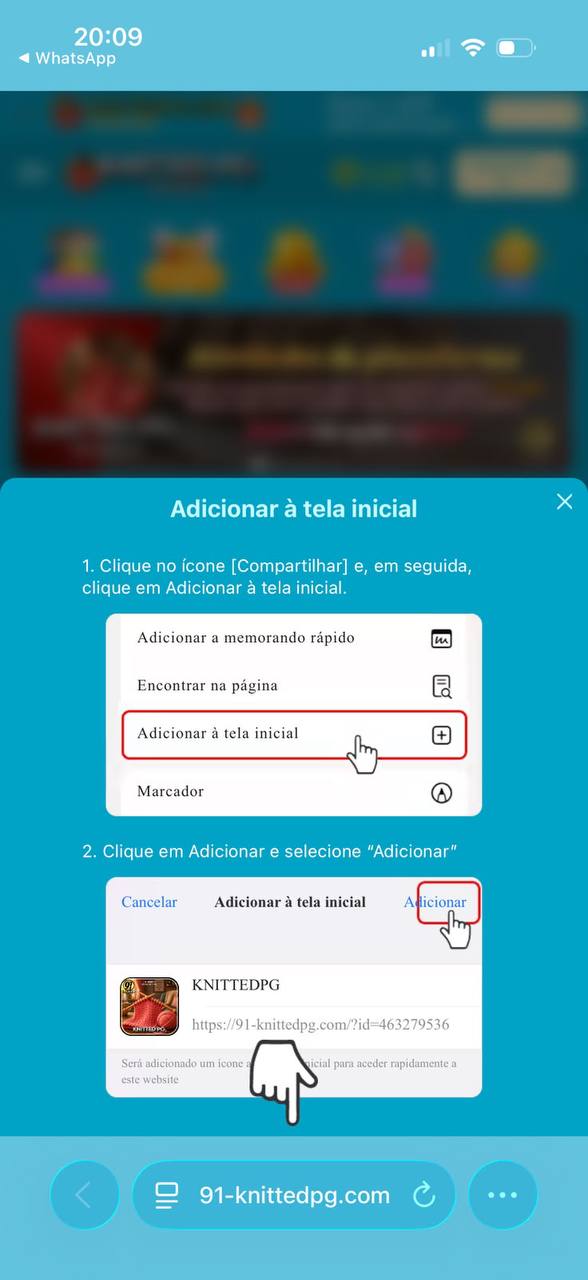 Selecione Adicionar à tela inicial no menu do navegador